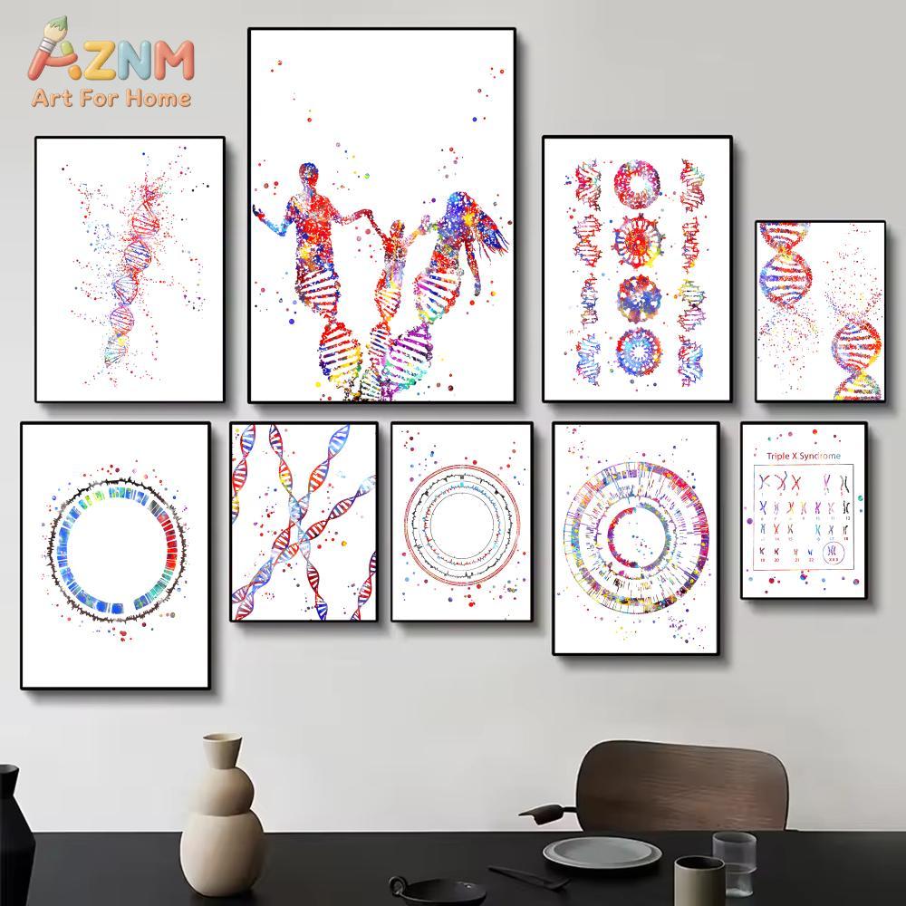 Medical Lab Posters - AZNM Kolorowy Obraz na Płótnie DNA